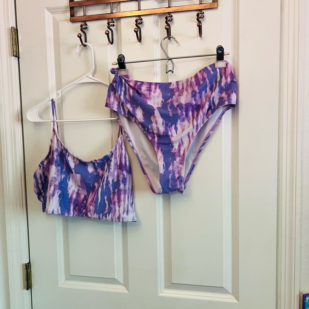 Rosegal purple tie die bikini 2x